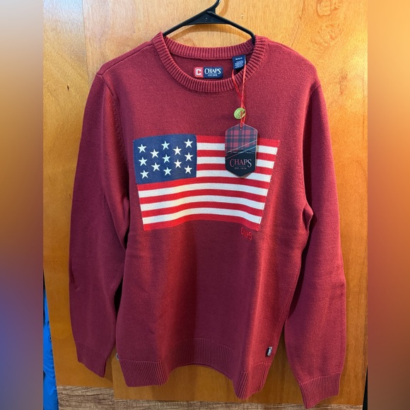 Chaps Men's Burgundy Flag Crewneck Sweater